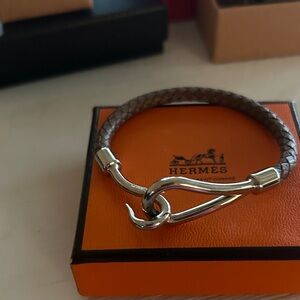 Hermès Brown Leather Bracelet with Silver Clasp